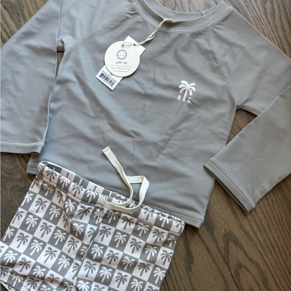 Rylee + Cru Gray Palm Print Kids Pajama Set